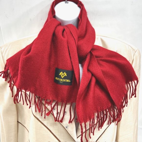 New in bag Molti Valentino Italy Scarf Men/Women 100% Wool 68"x28" red fringe(72 - Picture 1 of 9